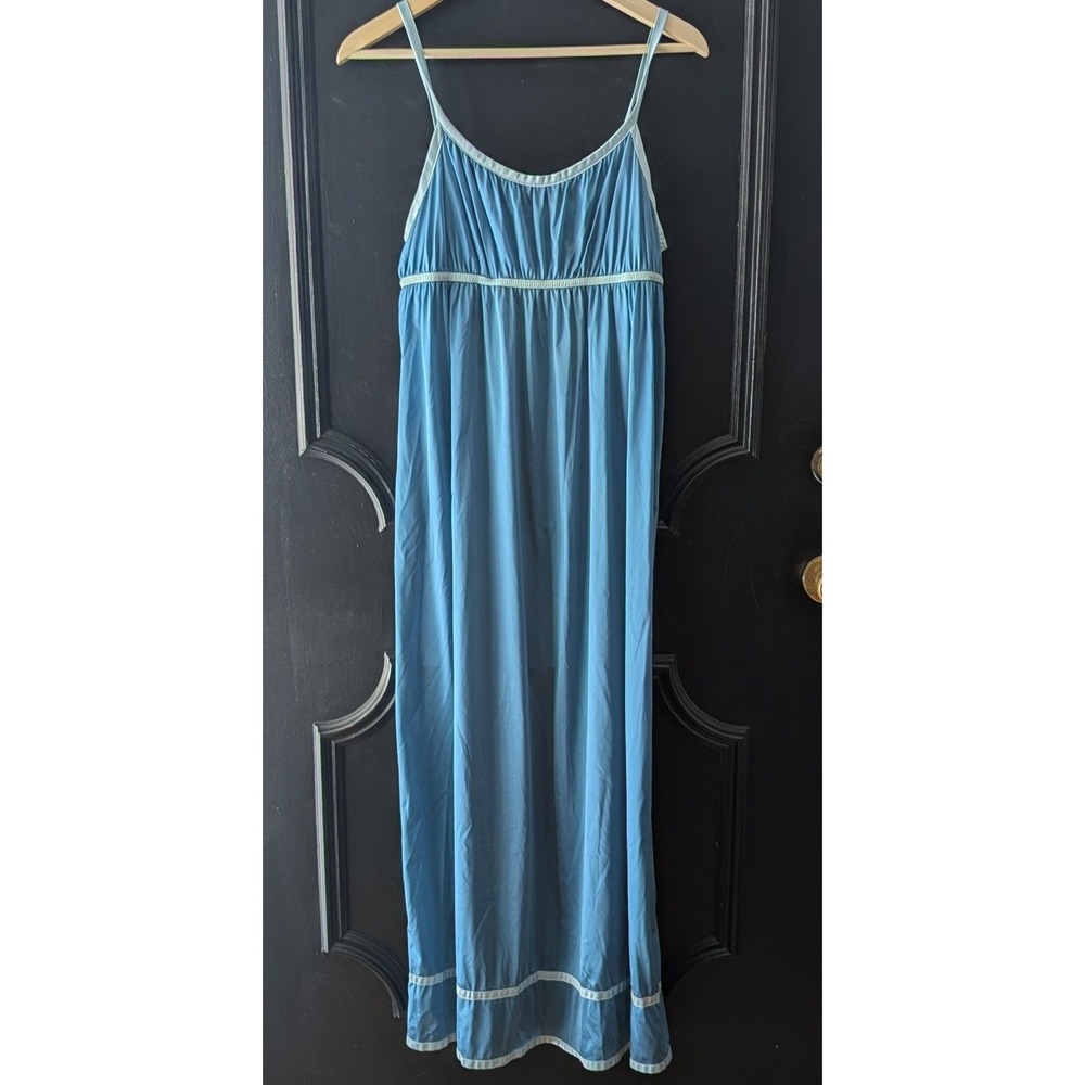 VTG 1970's Vassarette Size 13 Blue Nylon‎ Nightgown Slip Dress Maxi Lingerie